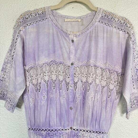 Love Shack Fancy Dress Womens Beth Midi Tie Dye Lace Vacation Resort Boho - Picture 5 of 14